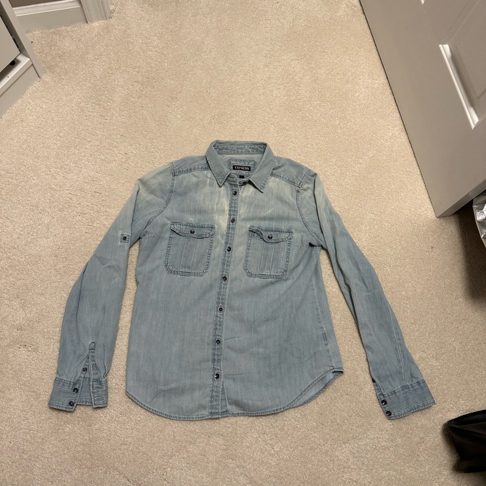 Express light wash denim button up shirt